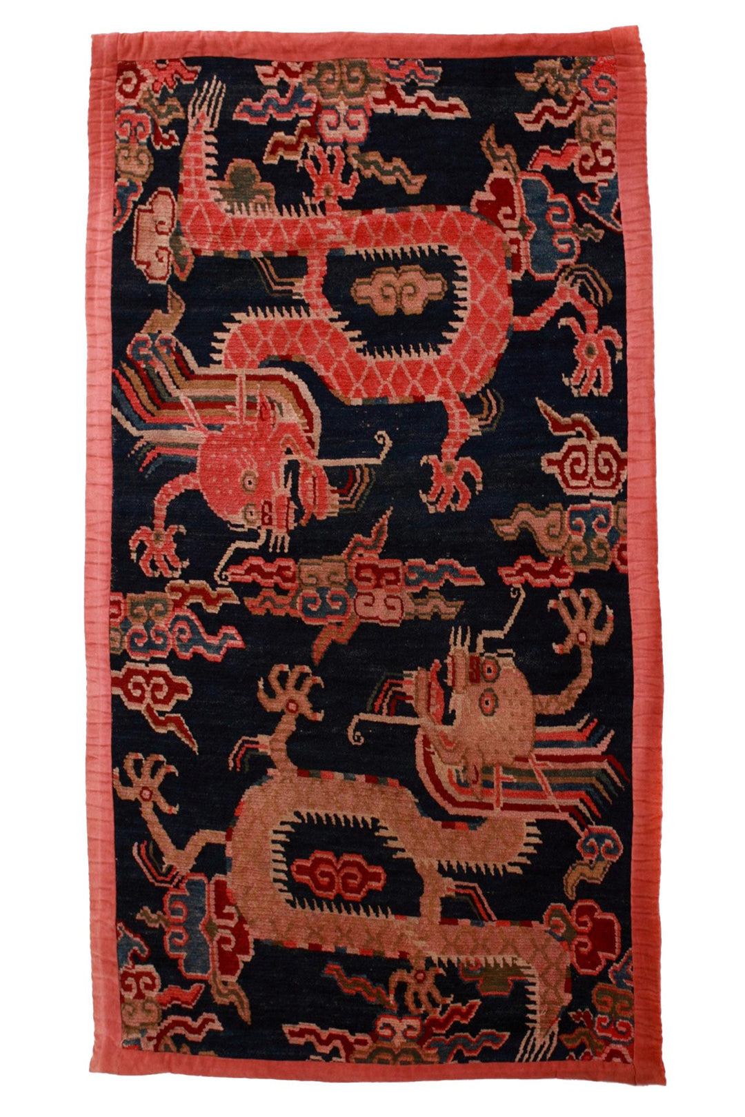 Hand-Knotted Tibetan Khaden Rug | Navy Cloud Dragons | Front View