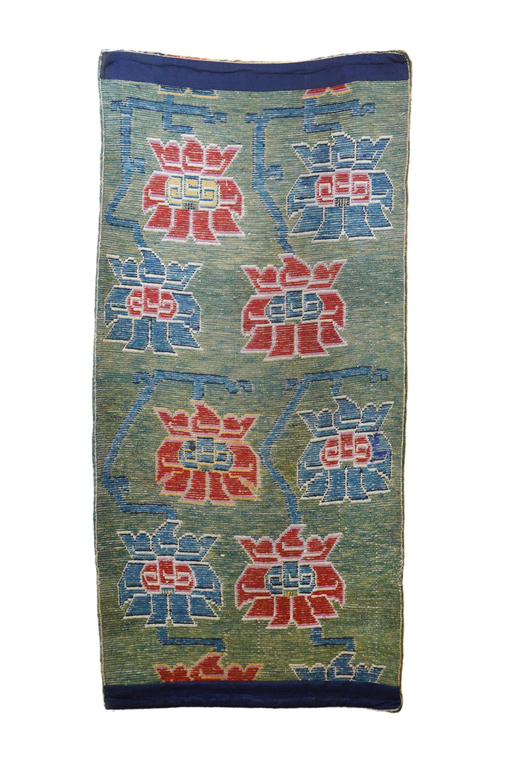 Hand-Knotted Tibetan Khaden Rug | Olive Lotus Trellis | Back View