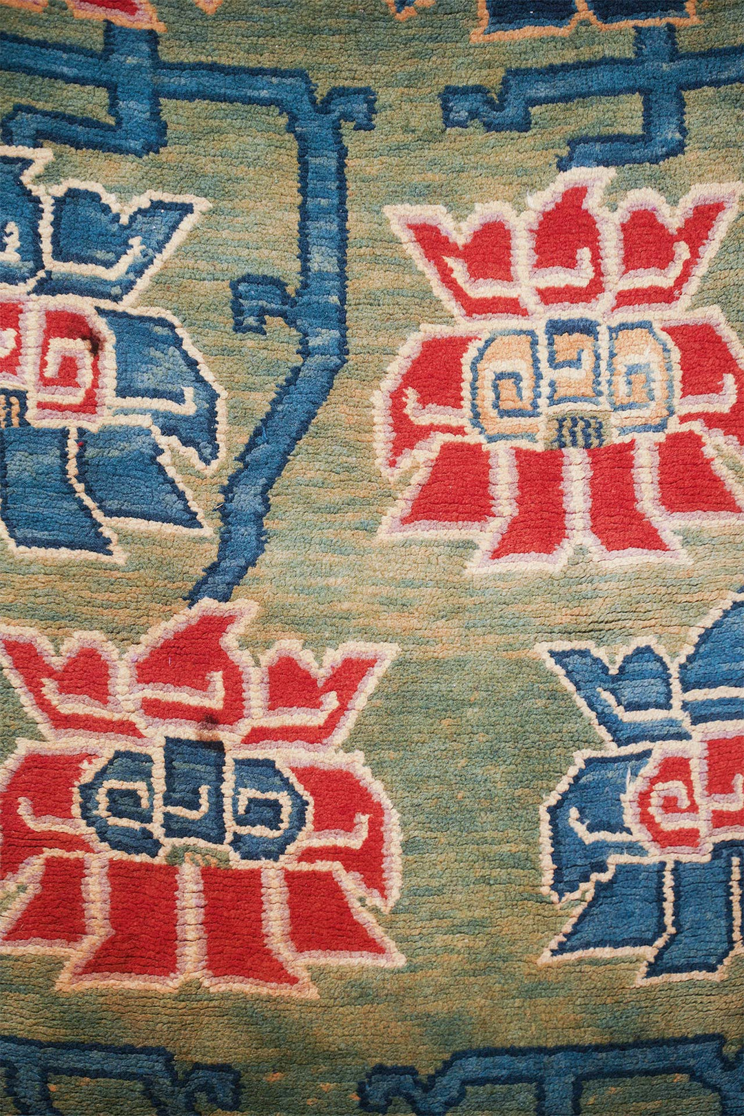 Hand-Knotted Tibetan Khaden Rug | Olive Lotus Trellis | Detail View