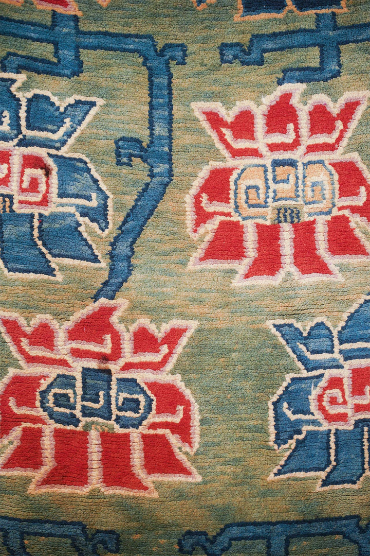 Hand-Knotted Tibetan Khaden Rug | Olive Lotus Trellis | Detail View