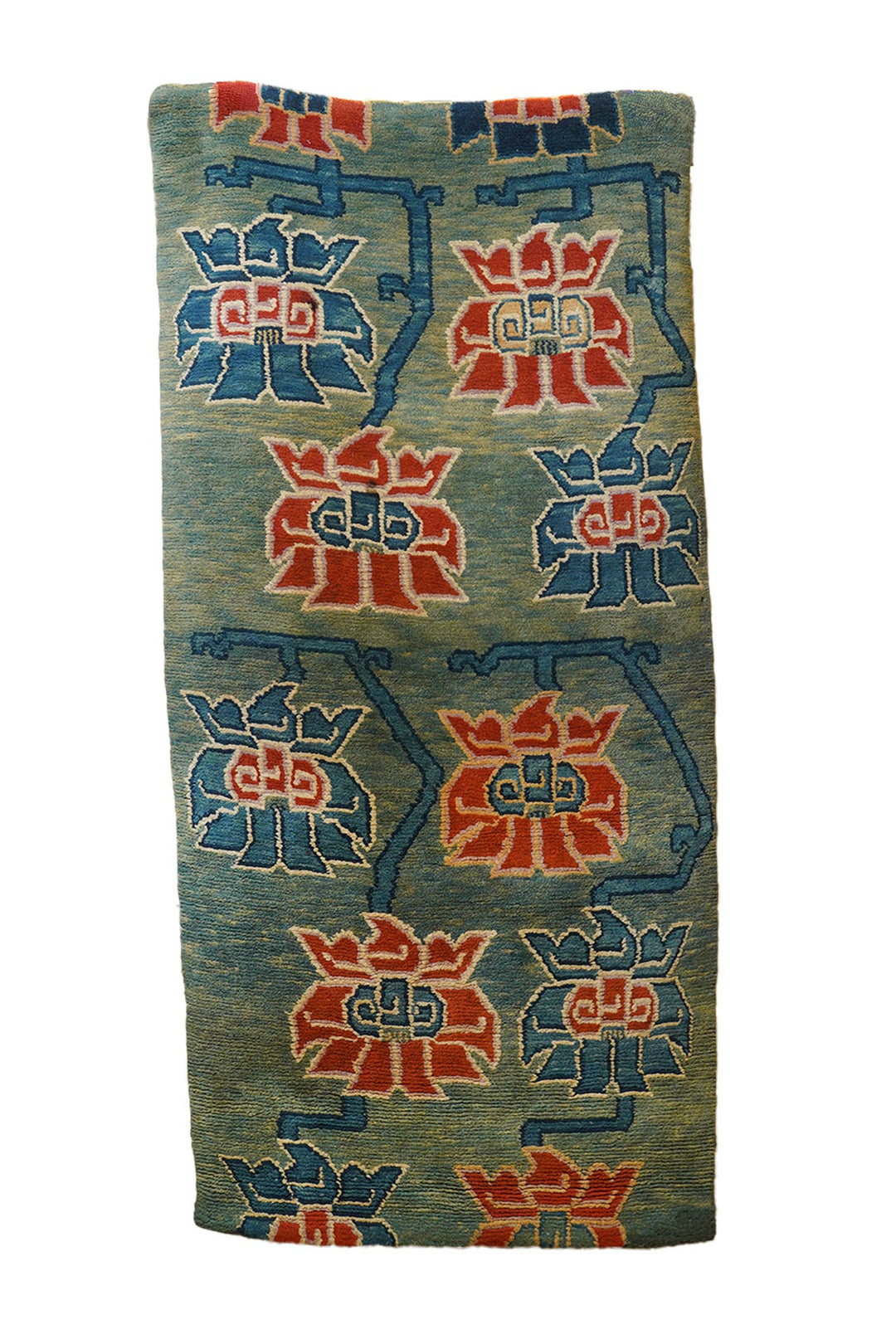 Hand-Knotted Tibetan Khaden Rug | Olive Lotus Trellis | Front View