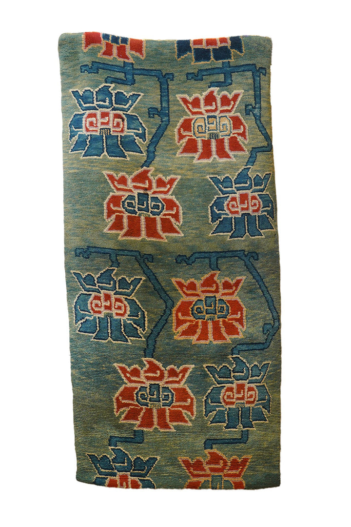Hand-Knotted Tibetan Khaden Rug | Olive Lotus Trellis | Front View
