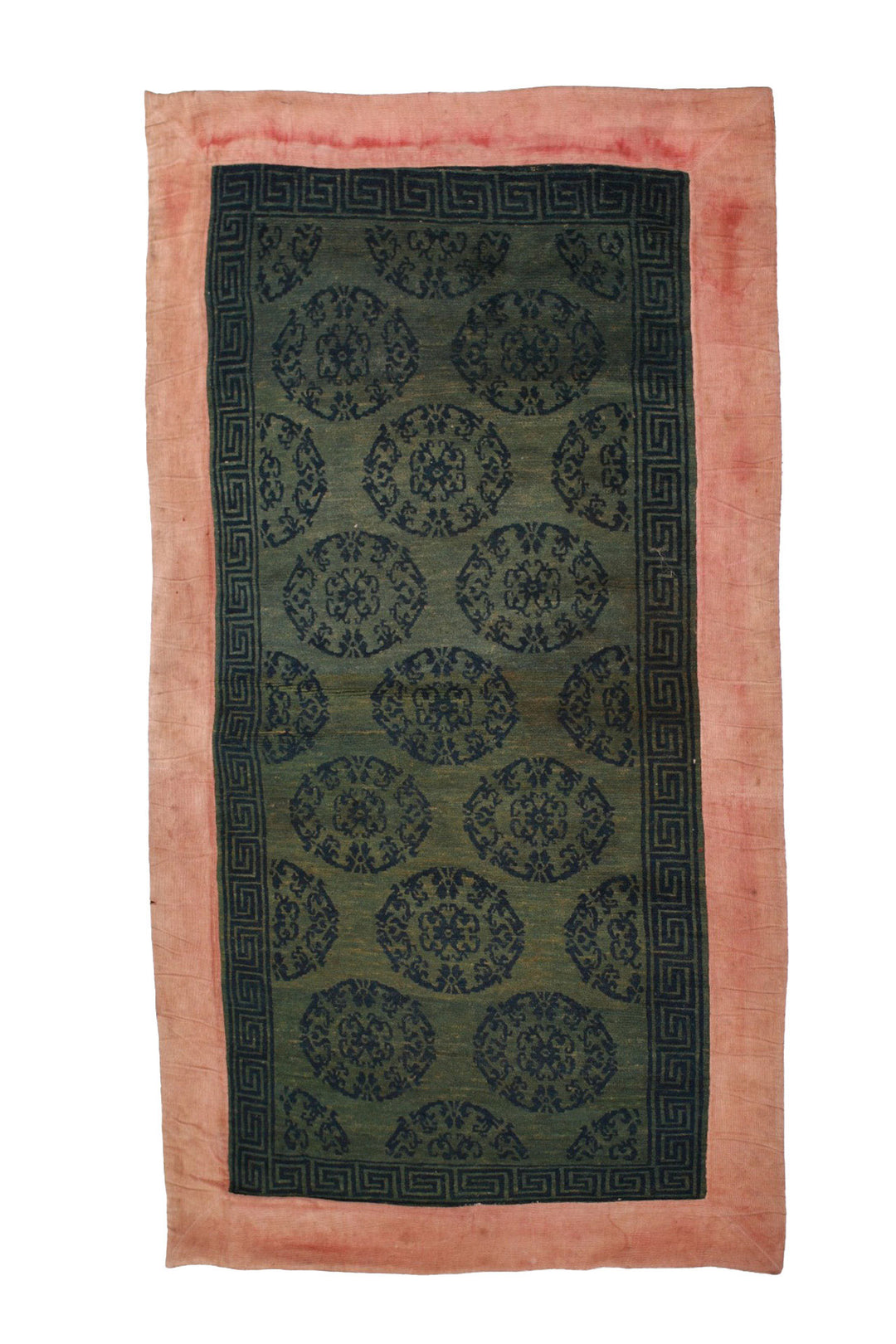 Hand-Knotted Tibetan Khaden Rug | Olive Roundels & Greek-Key Border | Front View