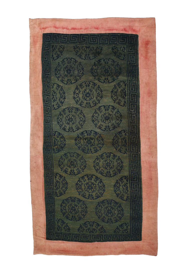 Hand-Knotted Tibetan Khaden Rug | Olive Roundels &amp; Greek-Key Border | Front View