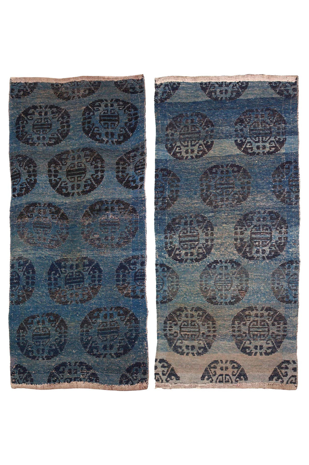 Hand-Knotted Tibetan Khaden Rug Pair | Indigo Coin Roundels
