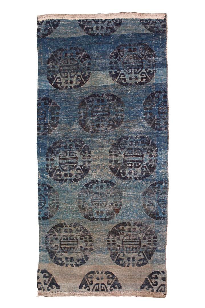 Hand-Knotted Tibetan Khaden Rug Pair | Indigo Coin Roundels | Back View