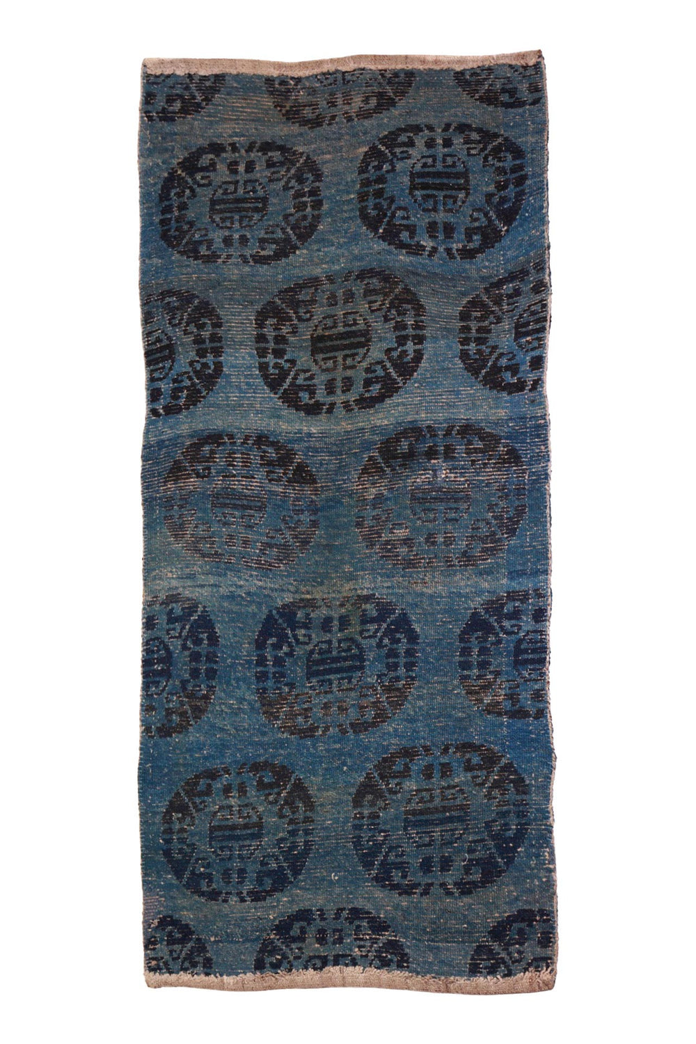 Hand-Knotted Tibetan Khaden Rug Pair | Indigo Coin Roundels | Back View