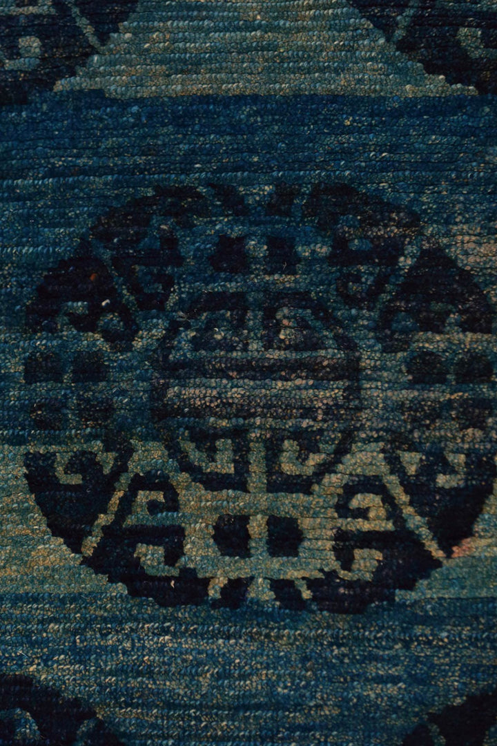 Hand-Knotted Tibetan Khaden Rug Pair | Indigo Coin Roundels | Detail View