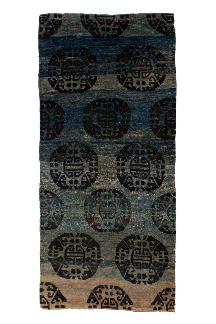 Hand-Knotted Tibetan Khaden Rug Pair | Indigo Coin Roundels | Front View