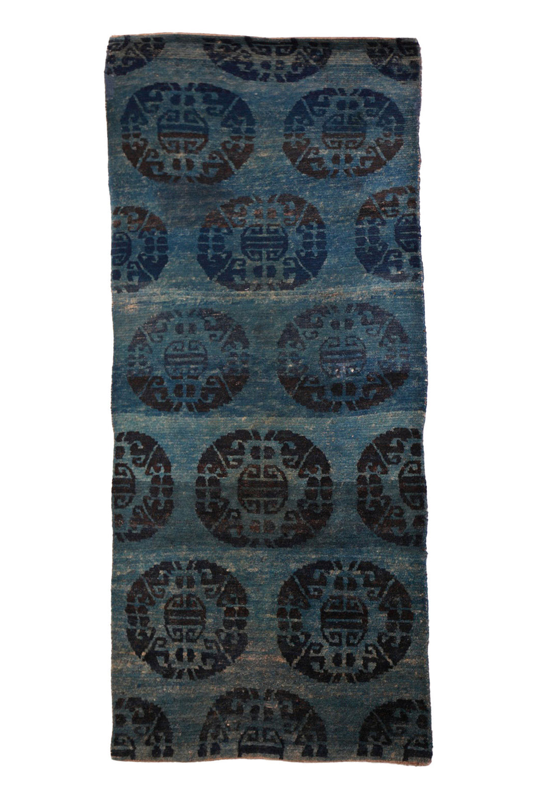Hand-Knotted Tibetan Khaden Rug Pair | Indigo Coin Roundels | Front View