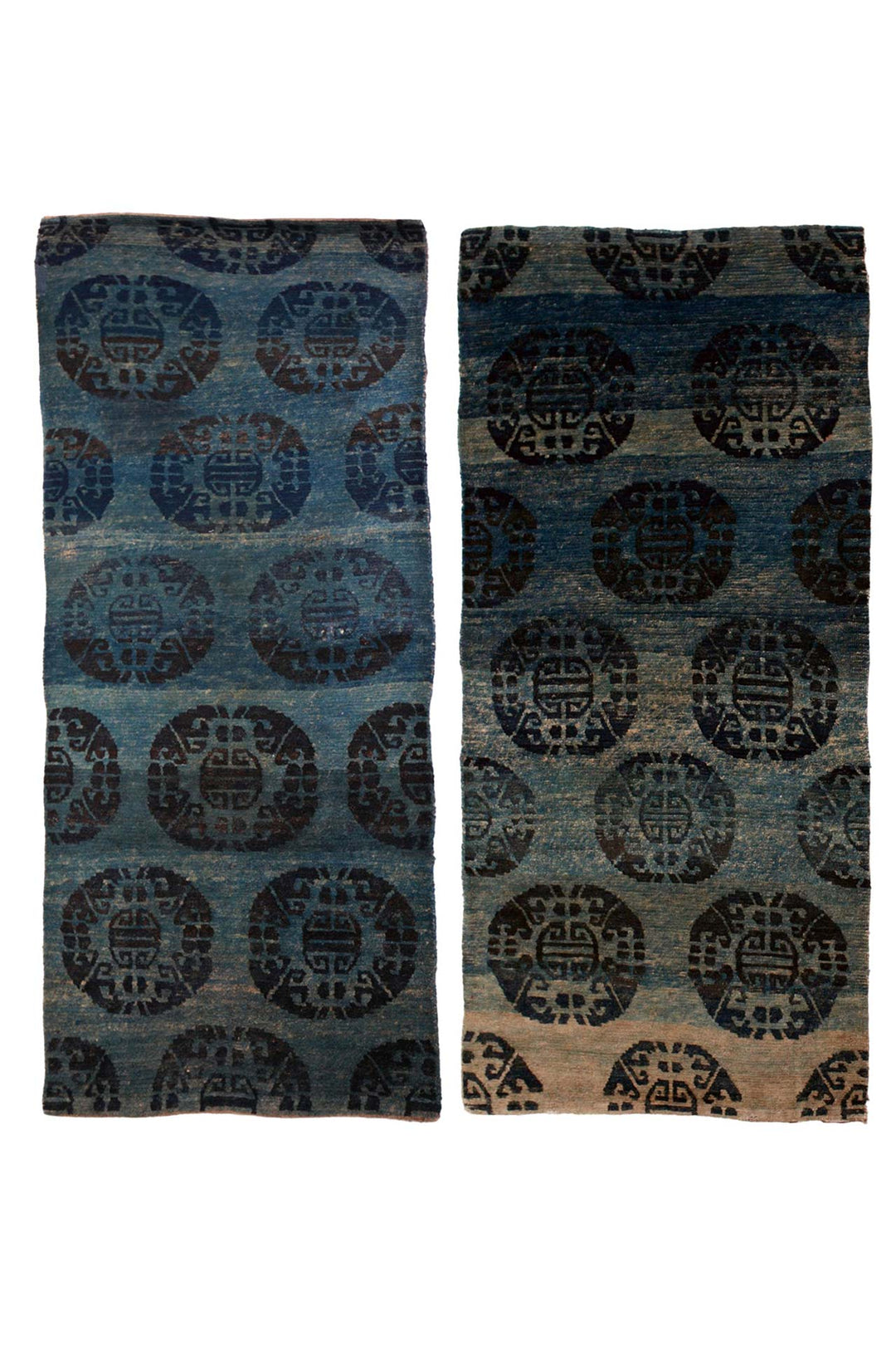 Hand-Knotted Tibetan Khaden Rug Pair | Indigo Coin Roundels
