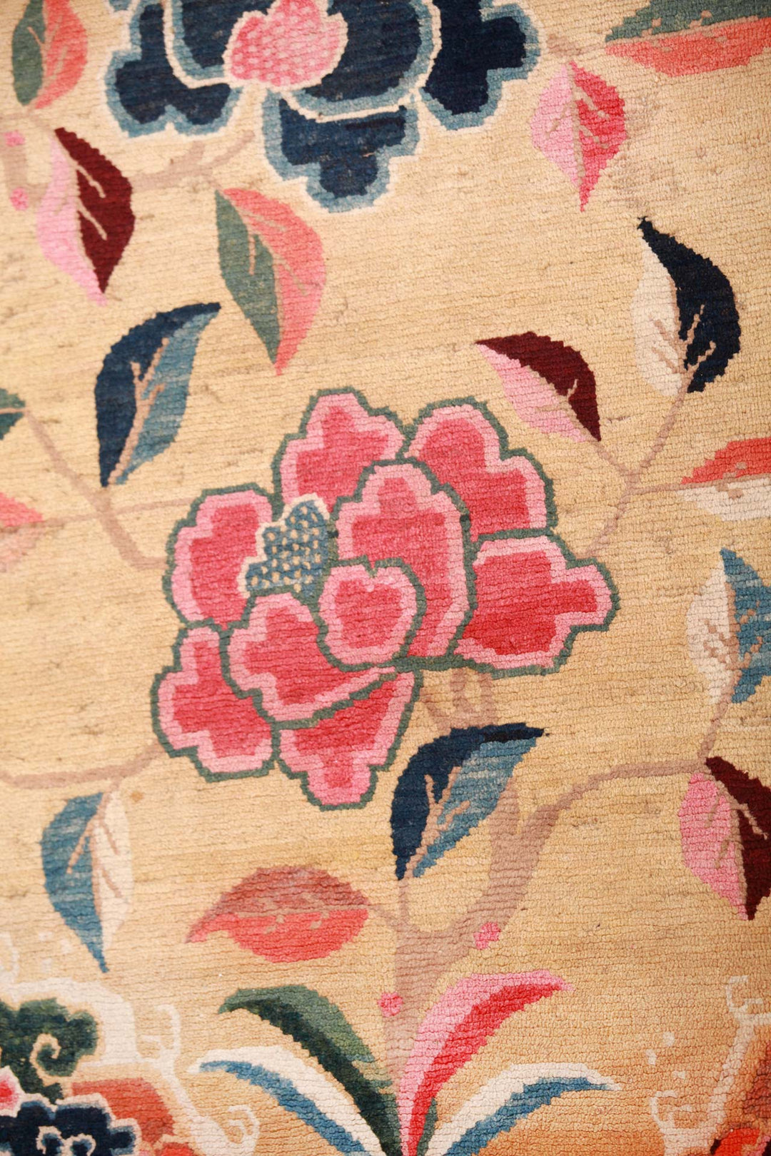 Hand-Knotted Tibetan Khaden Rug | Peony &amp; Cloud Field | Detail View
