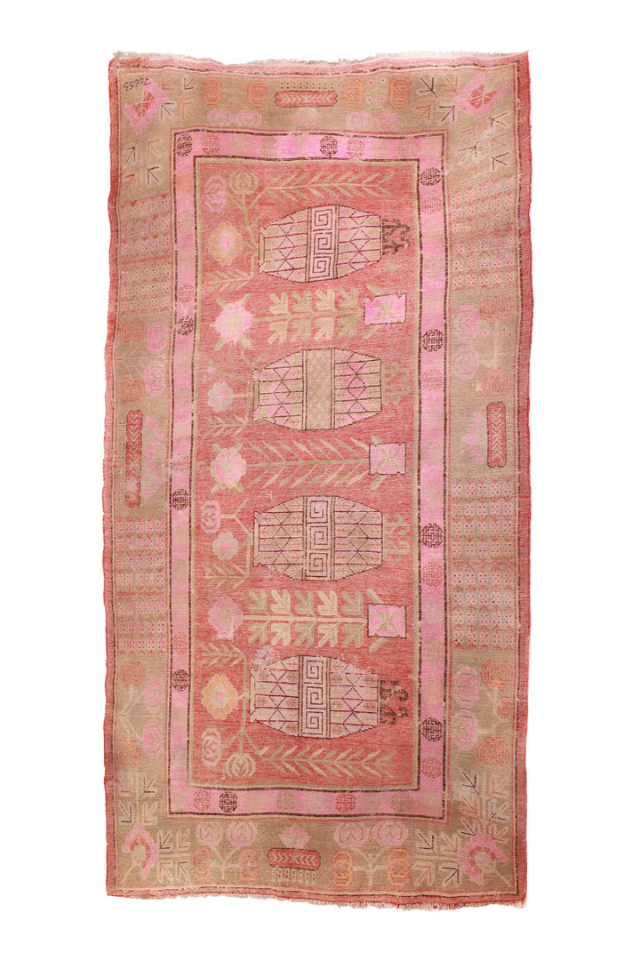 Hand-Knotted Tibetan Khaden Rug | Pomegranate Vase Panels | Back View