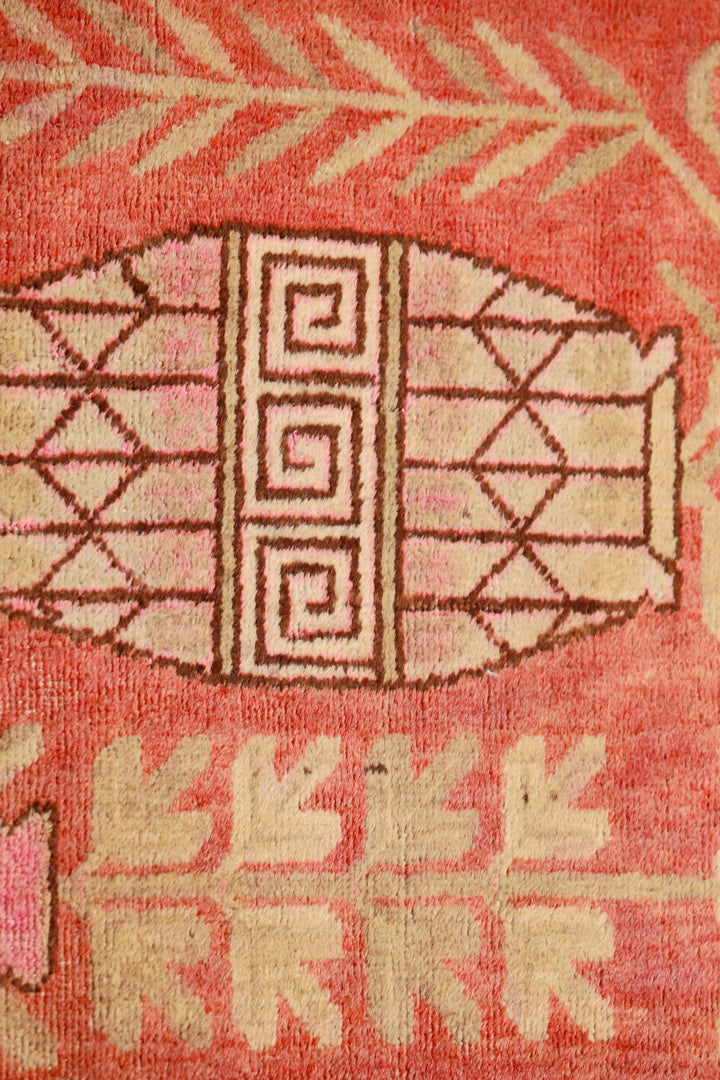 Hand-Knotted Tibetan Khaden Rug | Pomegranate Vase Panels | Detail View