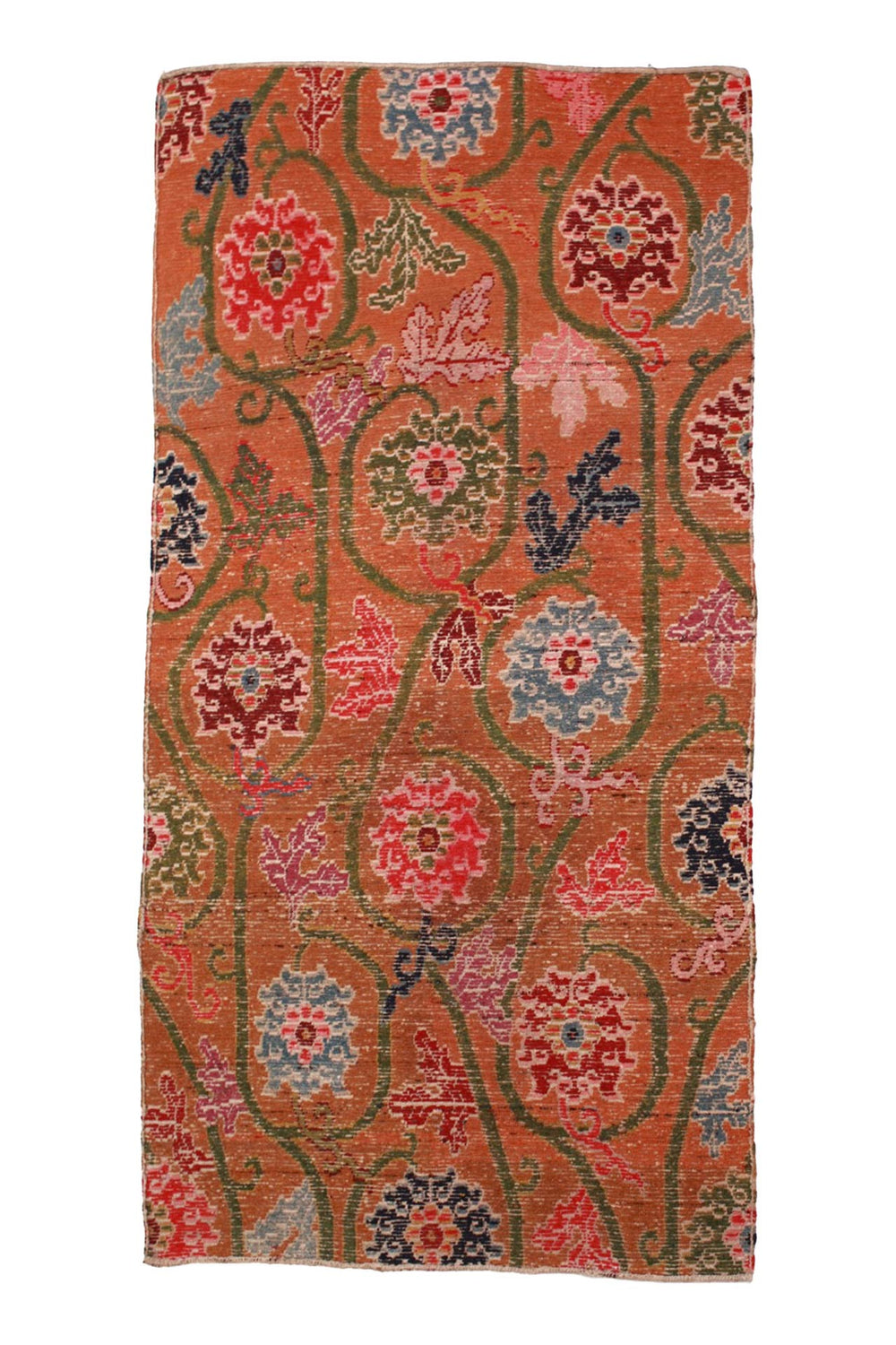 Hand-Knotted Tibetan Khaden Rug | Pomegranate Vine Medallions | Back View