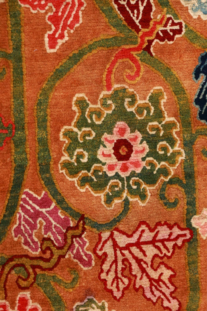 Hand-Knotted Tibetan Khaden Rug | Pomegranate Vine Medallions | Detail View