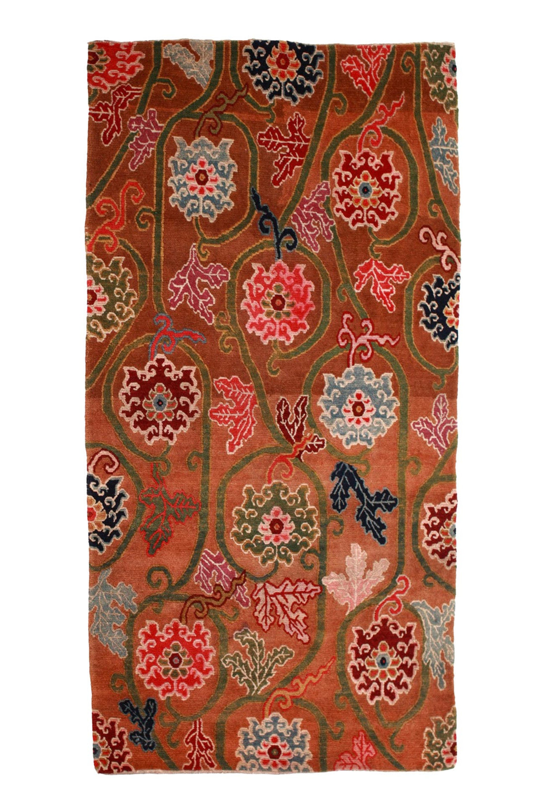 Hand-Knotted Tibetan Khaden Rug | Pomegranate Vine Medallions | Front View