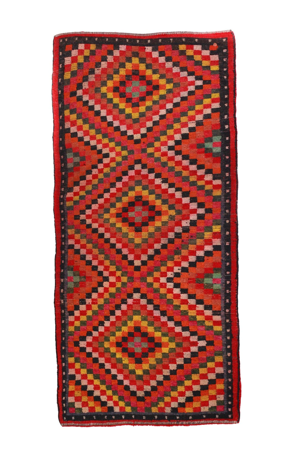 Hand-Knotted Tibetan Khaden Rug | Prismatic Diamond Mosaic | Back View