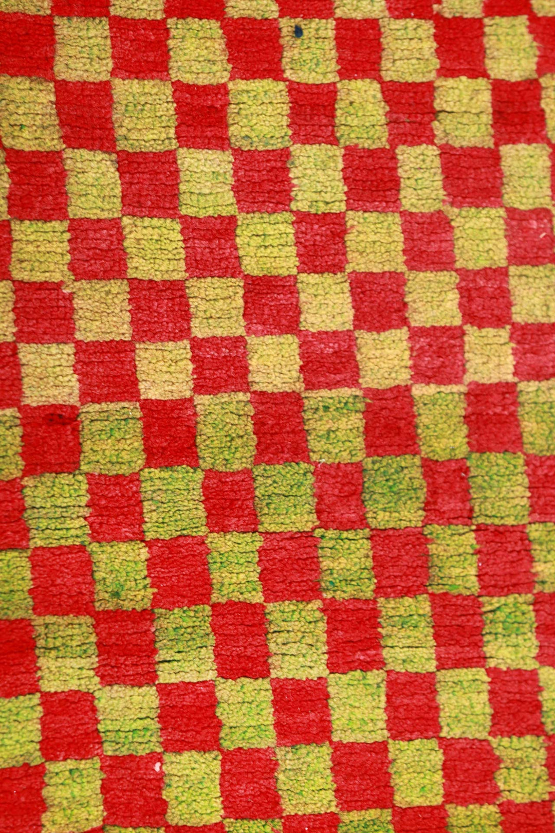 Hand-Knotted Tibetan Khaden Rug | Red &amp; Green Micro-Checkerboard Pattern | Detail View