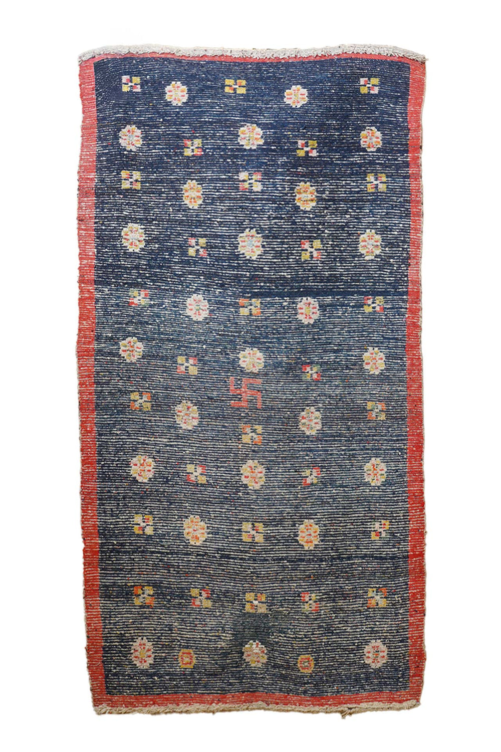 Hand-Knotted Tibetan Khaden Rug | Rosette Grid Field | Back View