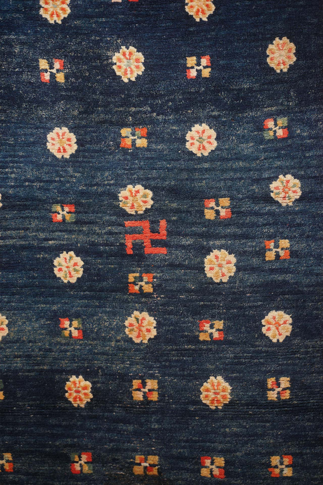 Hand-Knotted Tibetan Khaden Rug | Rosette Grid Field | Detail View