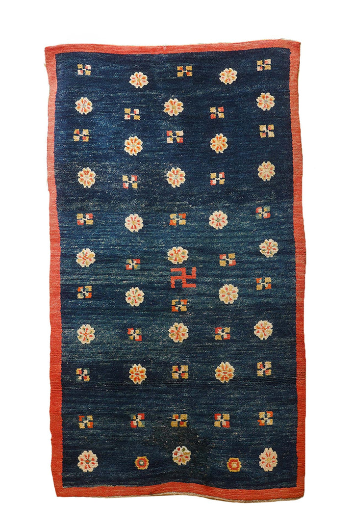 Hand-Knotted Tibetan Khaden Rug | Rosette Grid Field | Front View