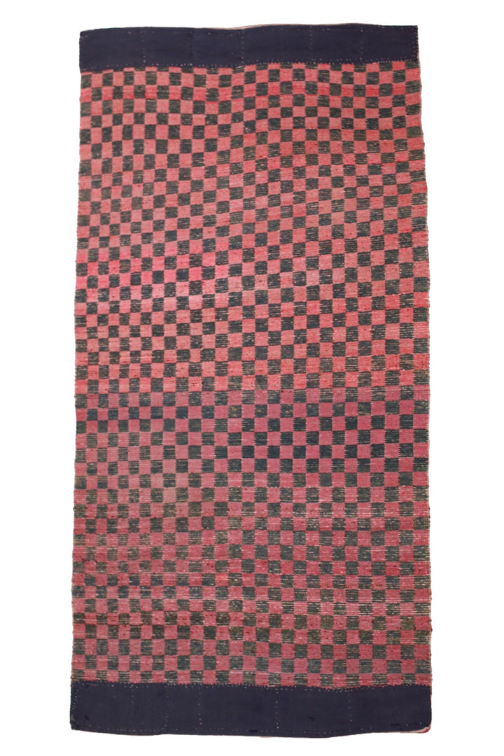 Hand-Knotted Tibetan Khaden Rug | Rosewood Teal Checkerboard | Back View