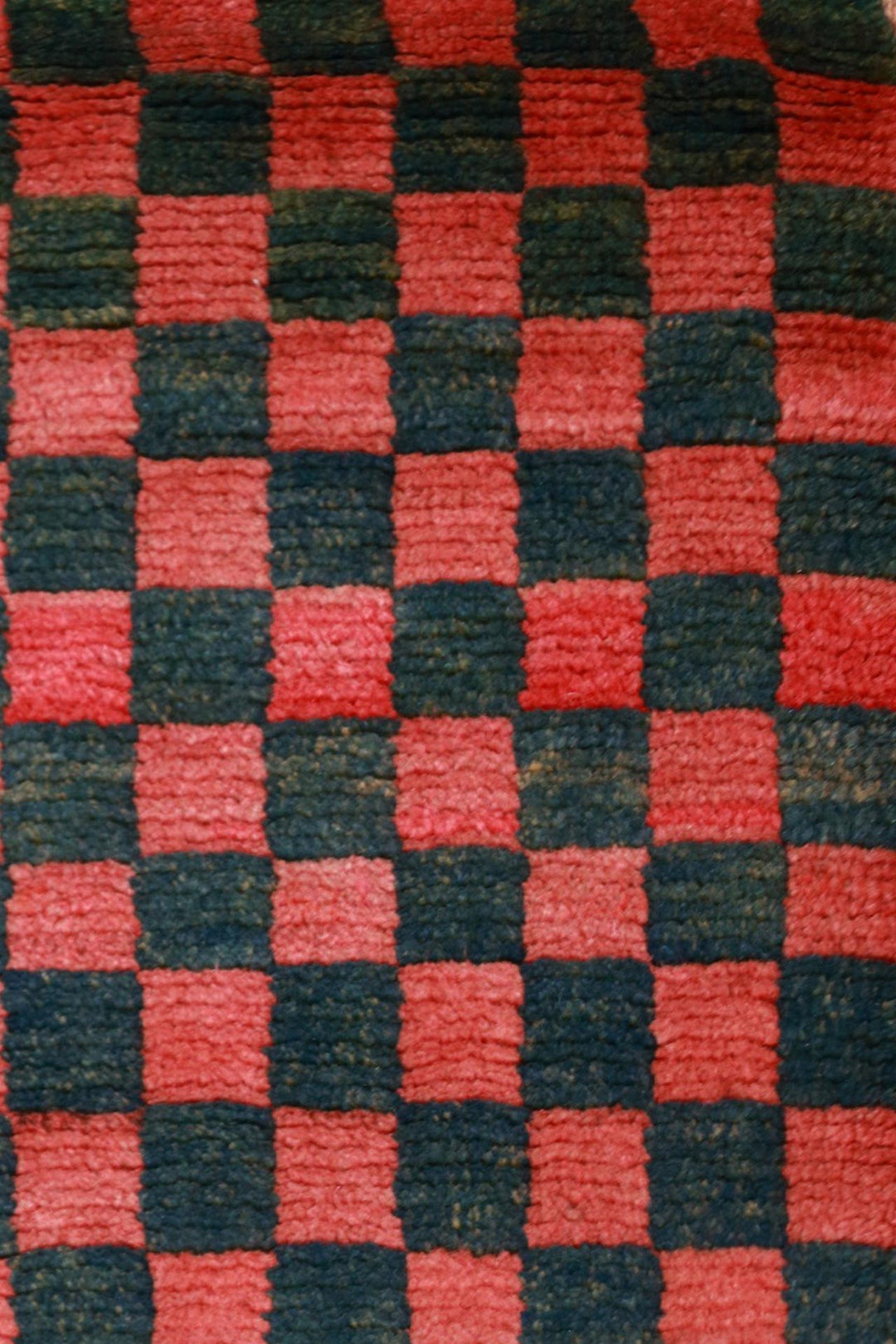 Hand-Knotted Tibetan Khaden Rug | Rosewood Teal Checkerboard | Detail View