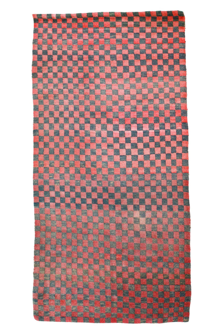 Hand-Knotted Tibetan Khaden Rug | Rosewood Teal Checkerboard | Front View