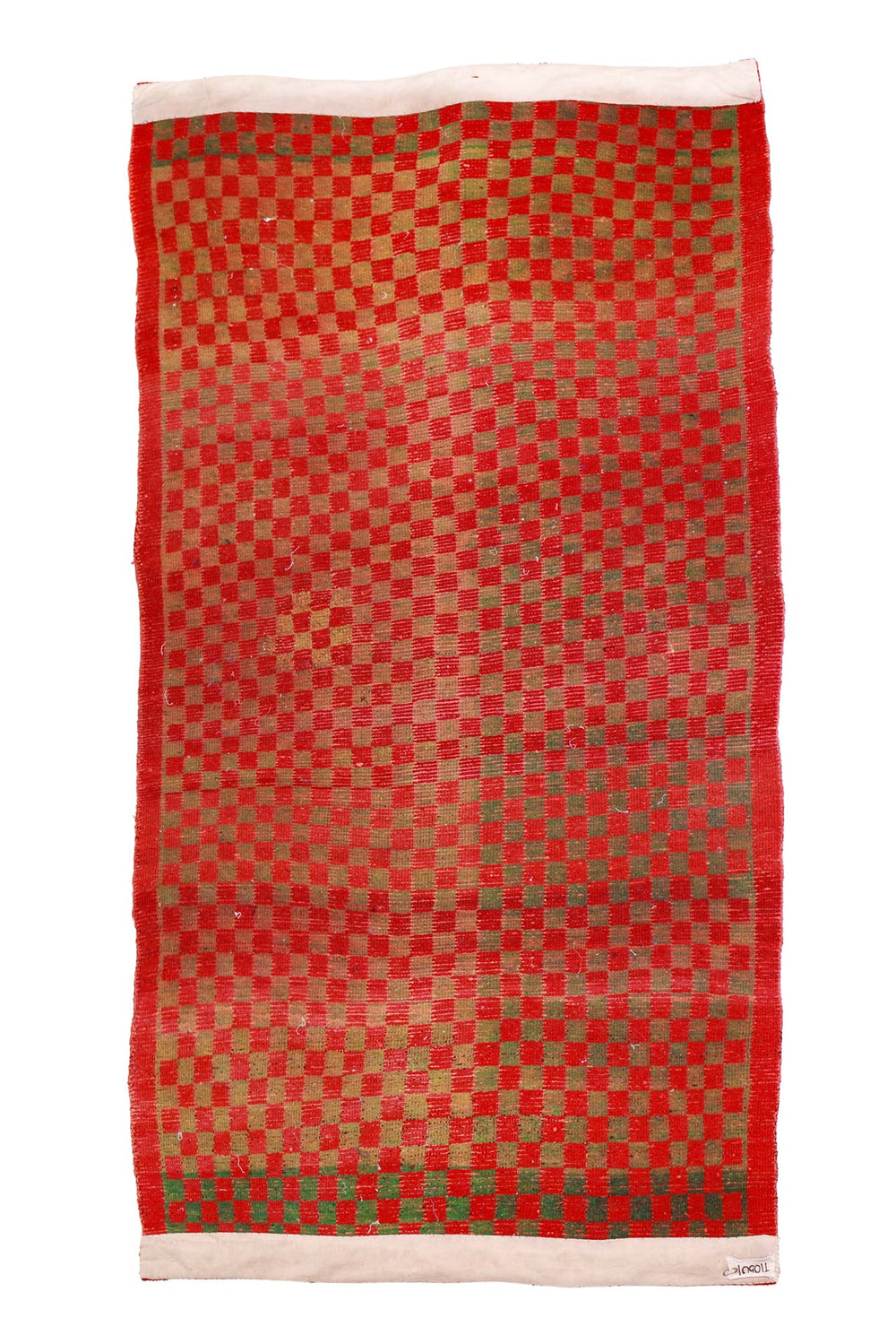 Hand-Knotted Tibetan Khaden Rug | Saffron Cinnabar Abrash Check | Back View