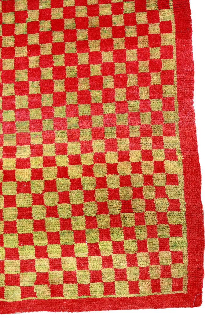 Hand-Knotted Tibetan Khaden Rug | Saffron Cinnabar Abrash Check | Detail View