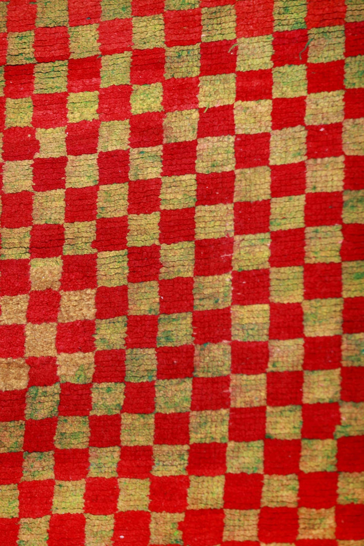 Hand-Knotted Tibetan Khaden Rug | Saffron Cinnabar Abrash Check | Detail View