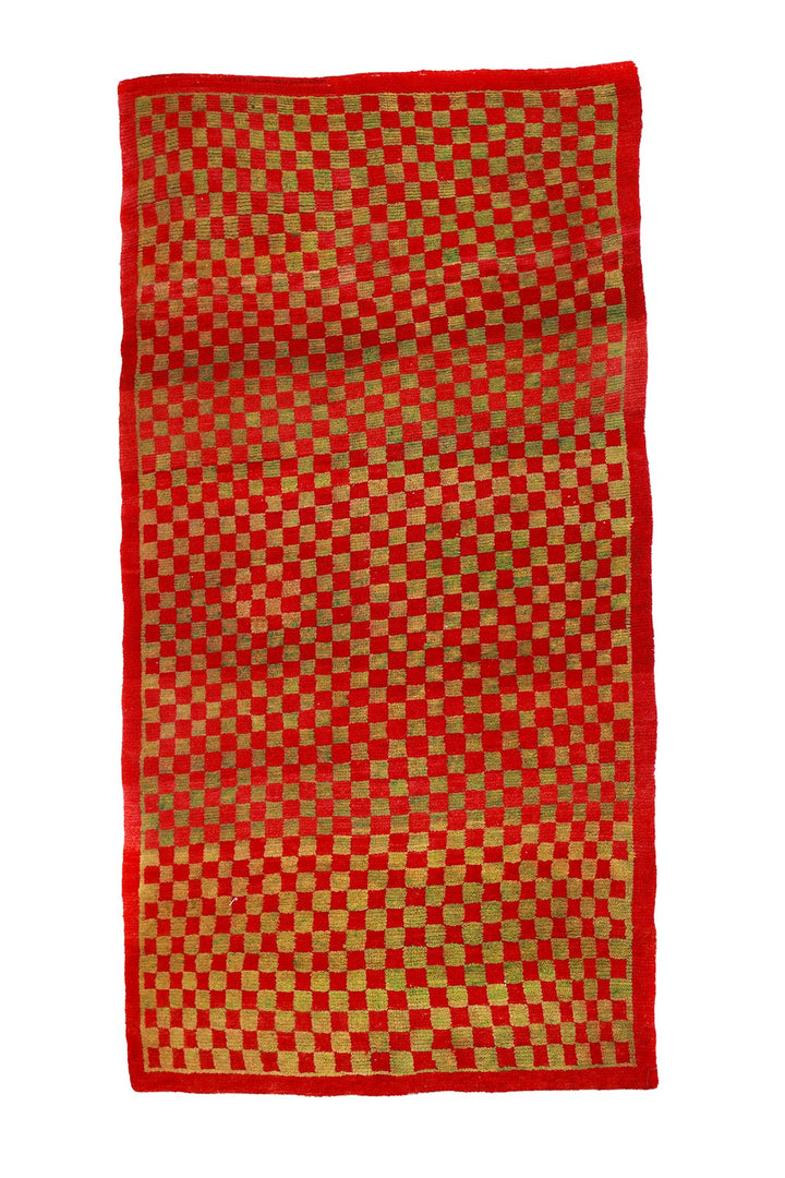 Hand-Knotted Tibetan Khaden Rug | Saffron Cinnabar Abrash Check | Front View