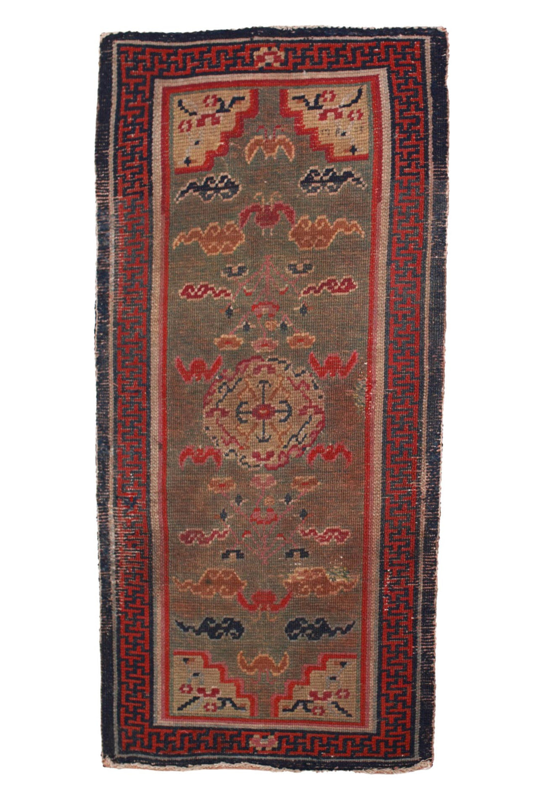 Hand-Knotted Tibetan Khaden Rug | Sage Cloud Medallion | Back View
