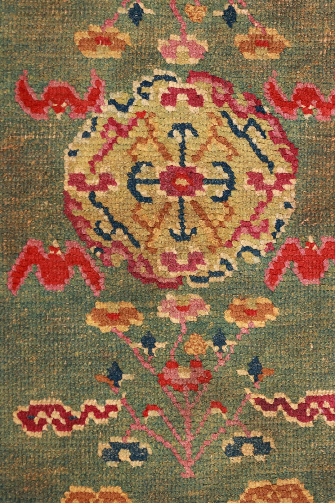 Hand-Knotted Tibetan Khaden Rug | Sage Cloud Medallion | Detail View
