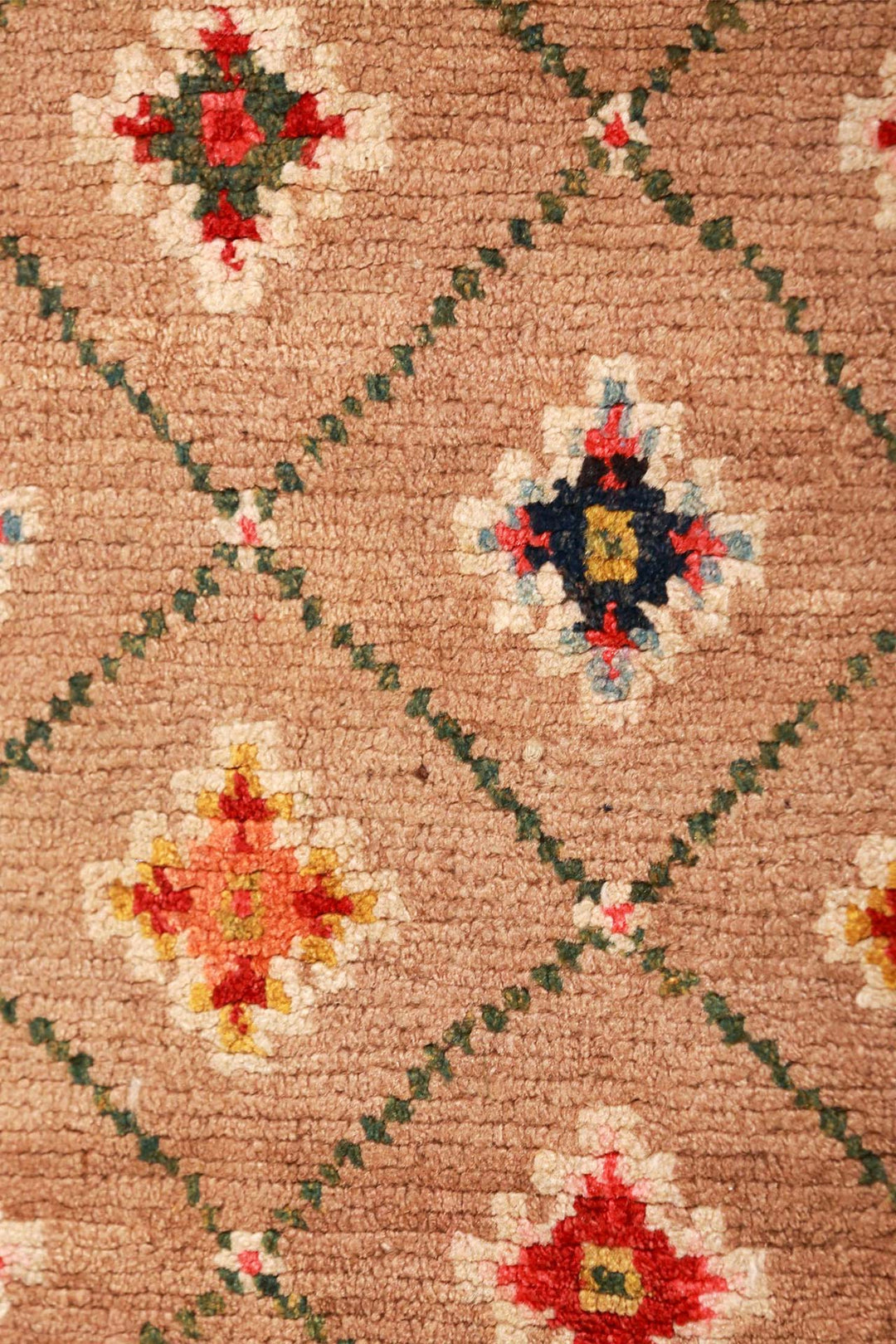Hand-Knotted Tibetan Khaden Rug | Sand Diamond Sprigs | Detail View
