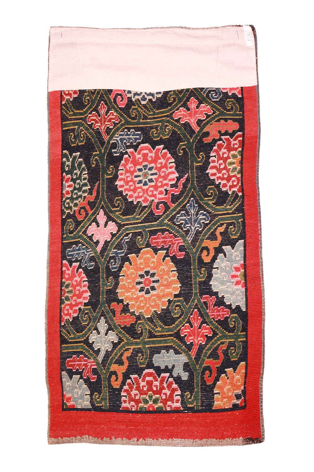 Hand-Knotted Tibetan Khaden Rug | Scrolling Vine Rosette | Back View