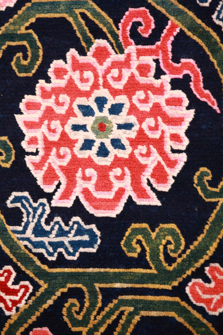 Hand-Knotted Tibetan Khaden Rug | Scrolling Vine Rosette | Detail View