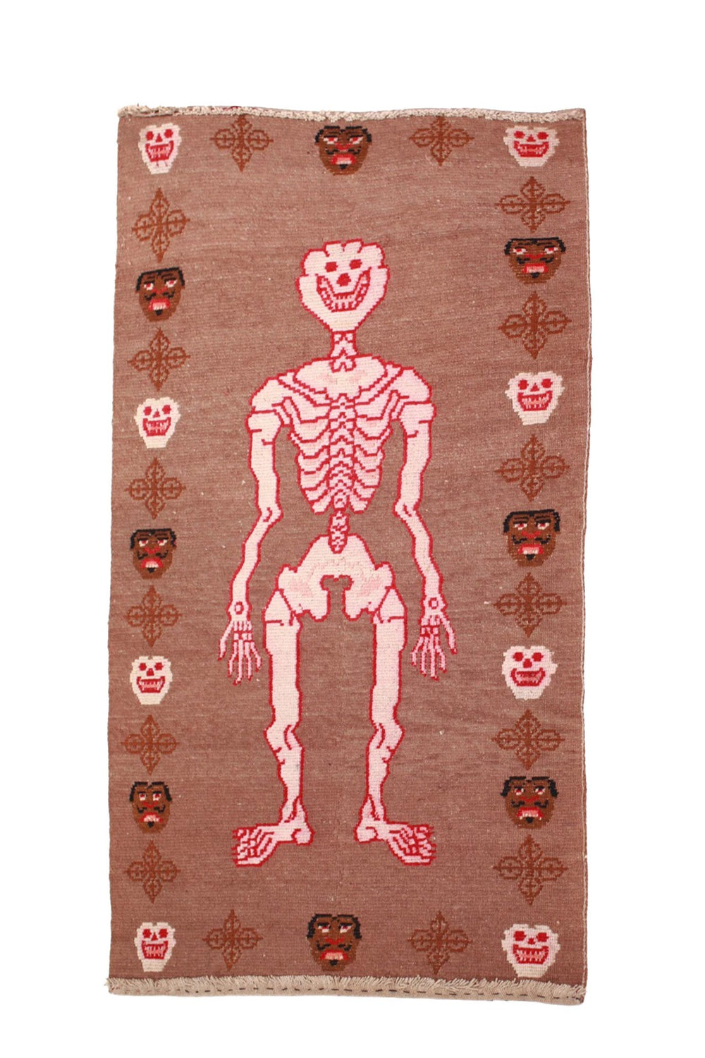 Hand-Knotted Tibetan Khaden Rug | Skeleton & Mask Totems | Back View