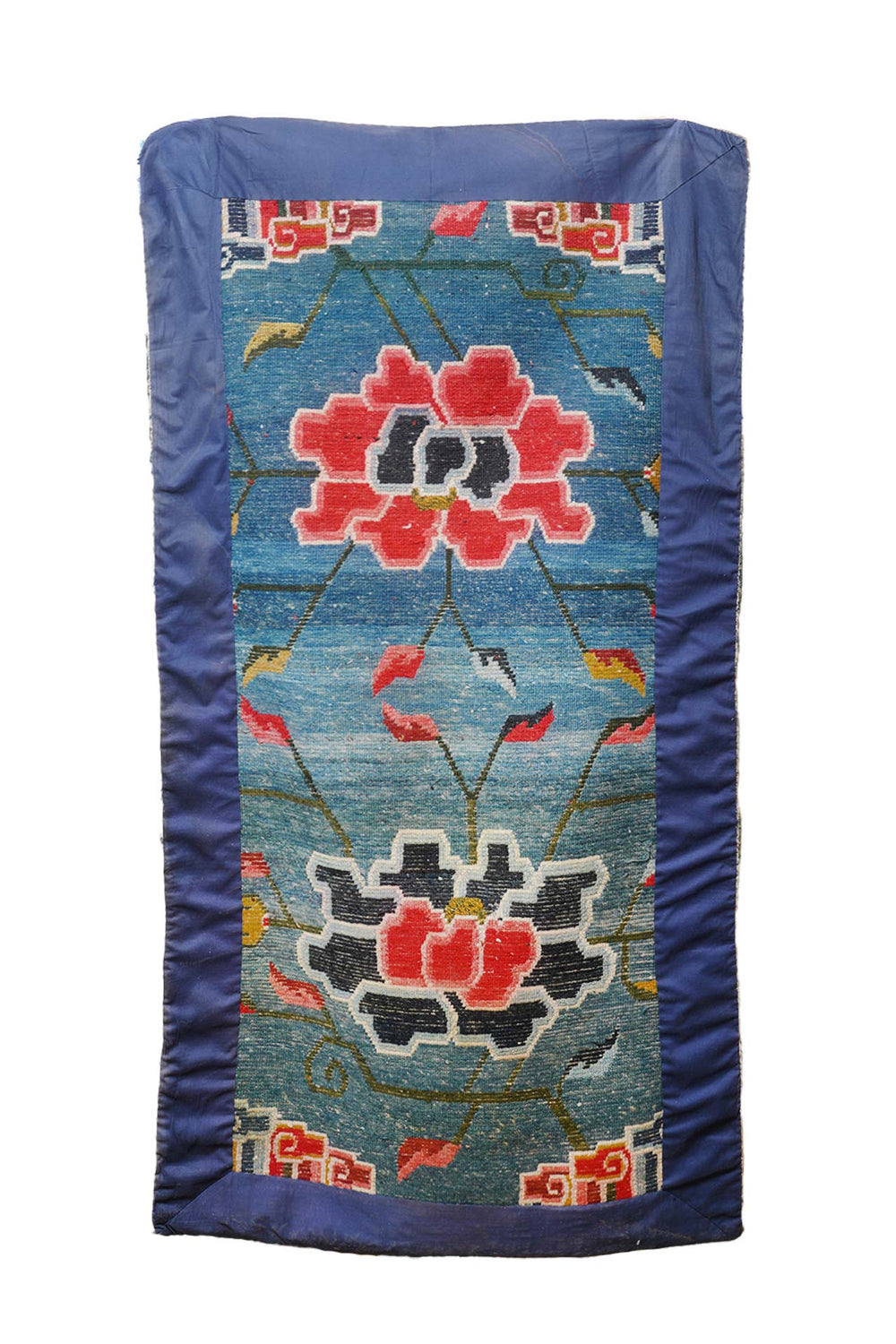 Hand-Knotted Tibetan Khaden Rug | Sky Blue Field Lotus Medallions | Back View
