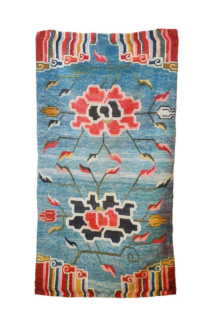 Hand-Knotted Tibetan Khaden Rug | Sky Blue Field Lotus Medallions | Front View