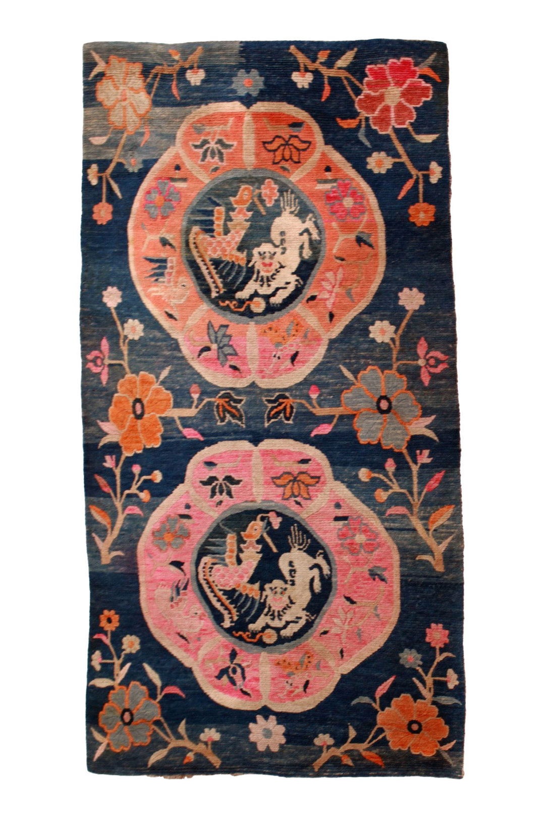 Hand-Knotted Tibetan Khaden Rug | Snow Lion Medallions | Front View