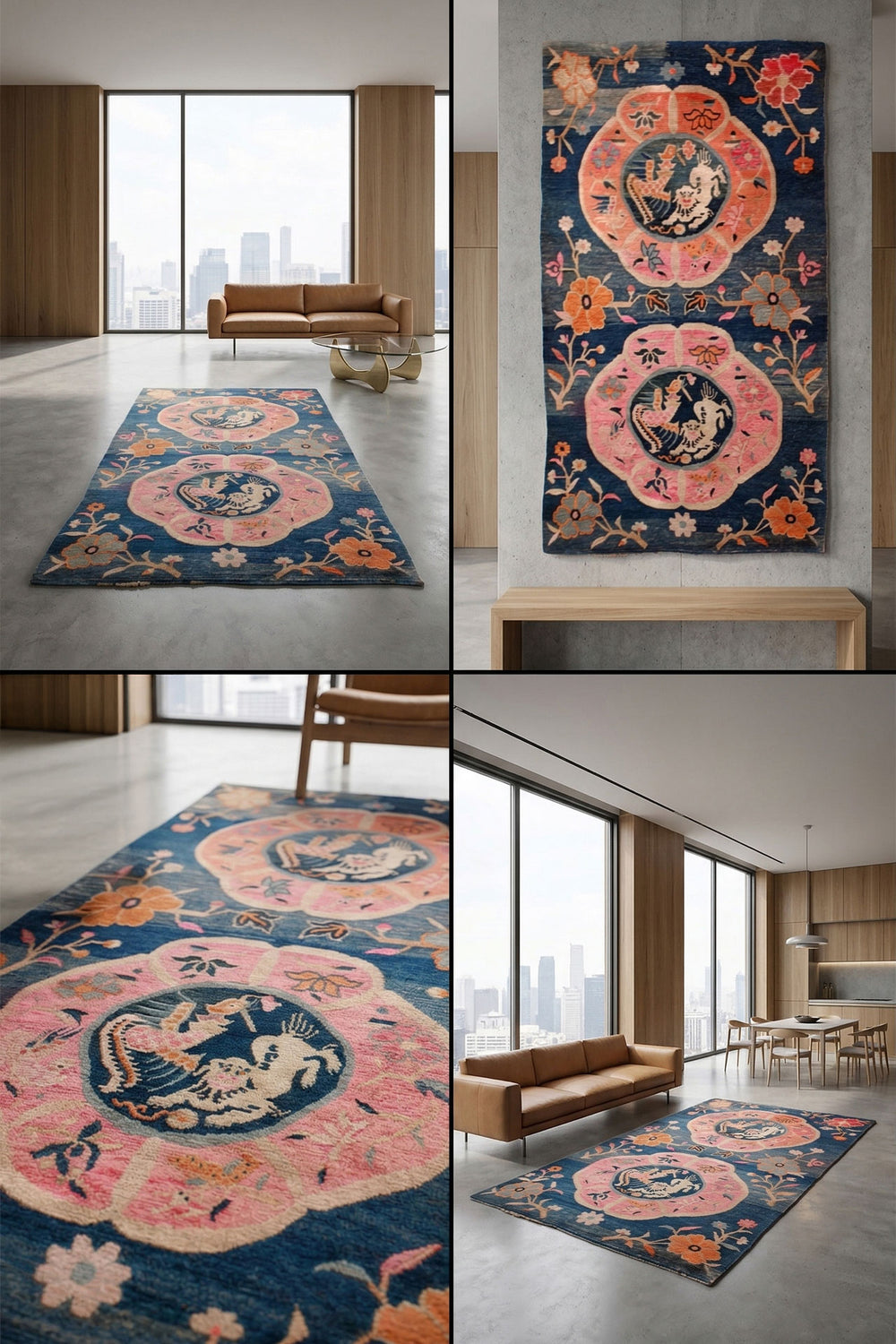 Hand-Knotted Tibetan Khaden Rug | Snow Lion Medallions | Product Visual