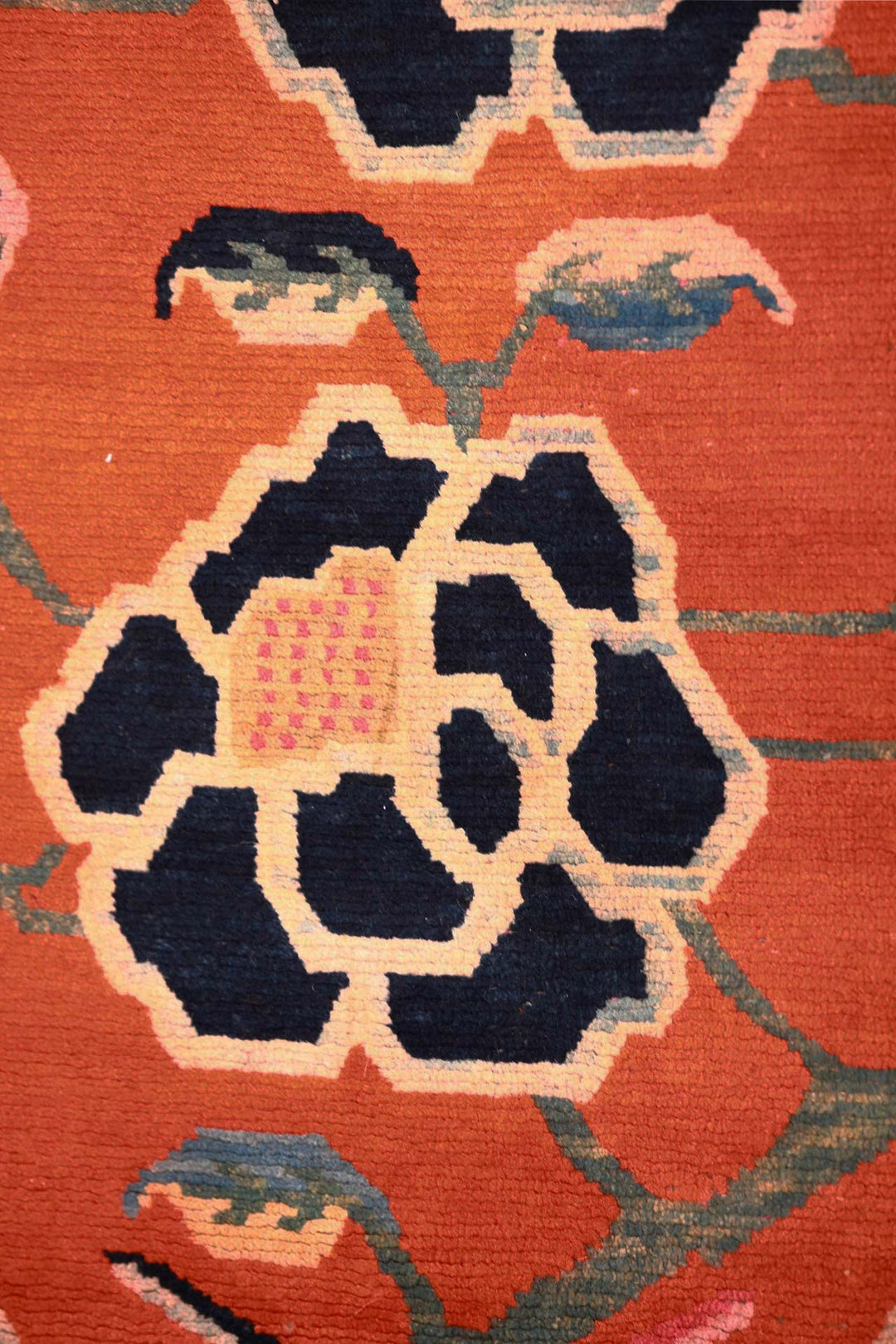 Hand-Knotted Tibetan Khaden Rug | Tangerine Peony Vines | Detail View