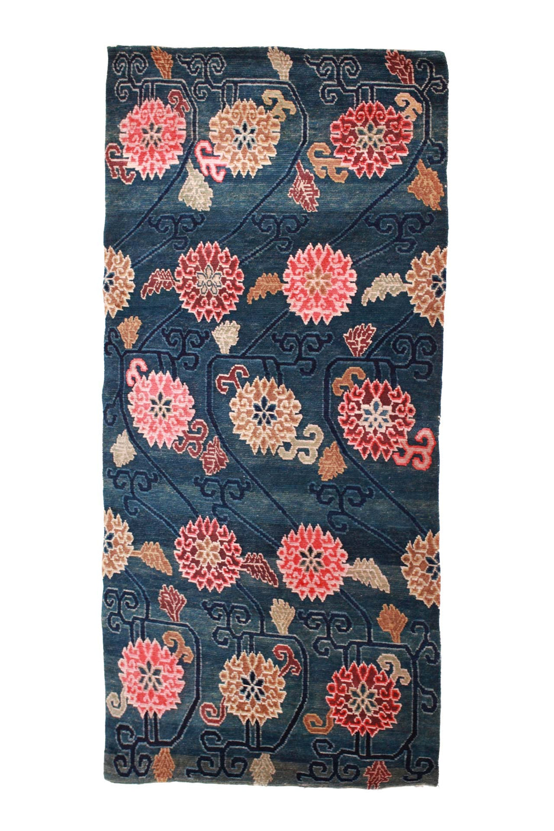 Hand-Knotted Tibetan Khaden Rug | Teal Ground Floral Trellis | Front View