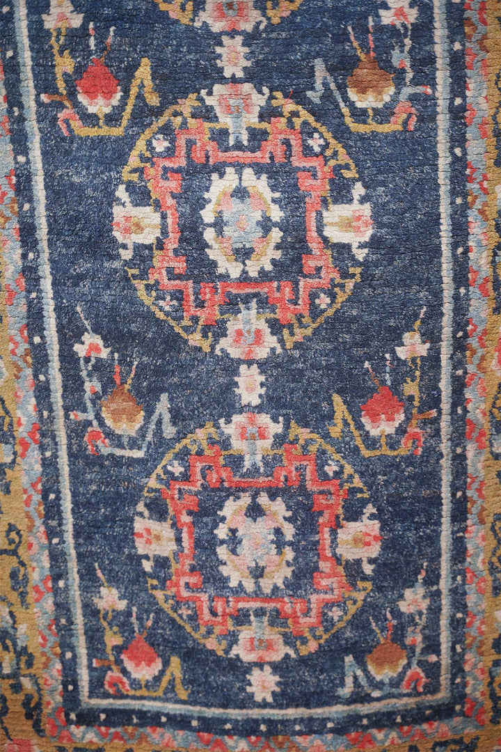 Hand-Knotted Tibetan Khaden Rug | Triple Medallion Field | Detail View