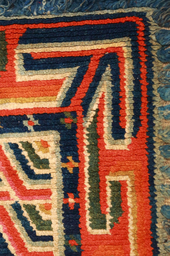 Hand-Knotted Tibetan Khaden Rug | Triple Medallion Key-Fret | Detail View