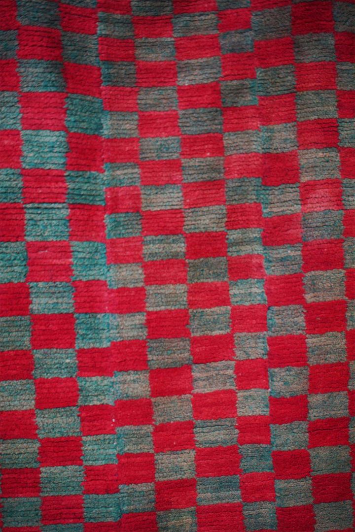 Hand-Knotted Tibetan Khaden Rug | Tsutruk Red Green Check | Detail View