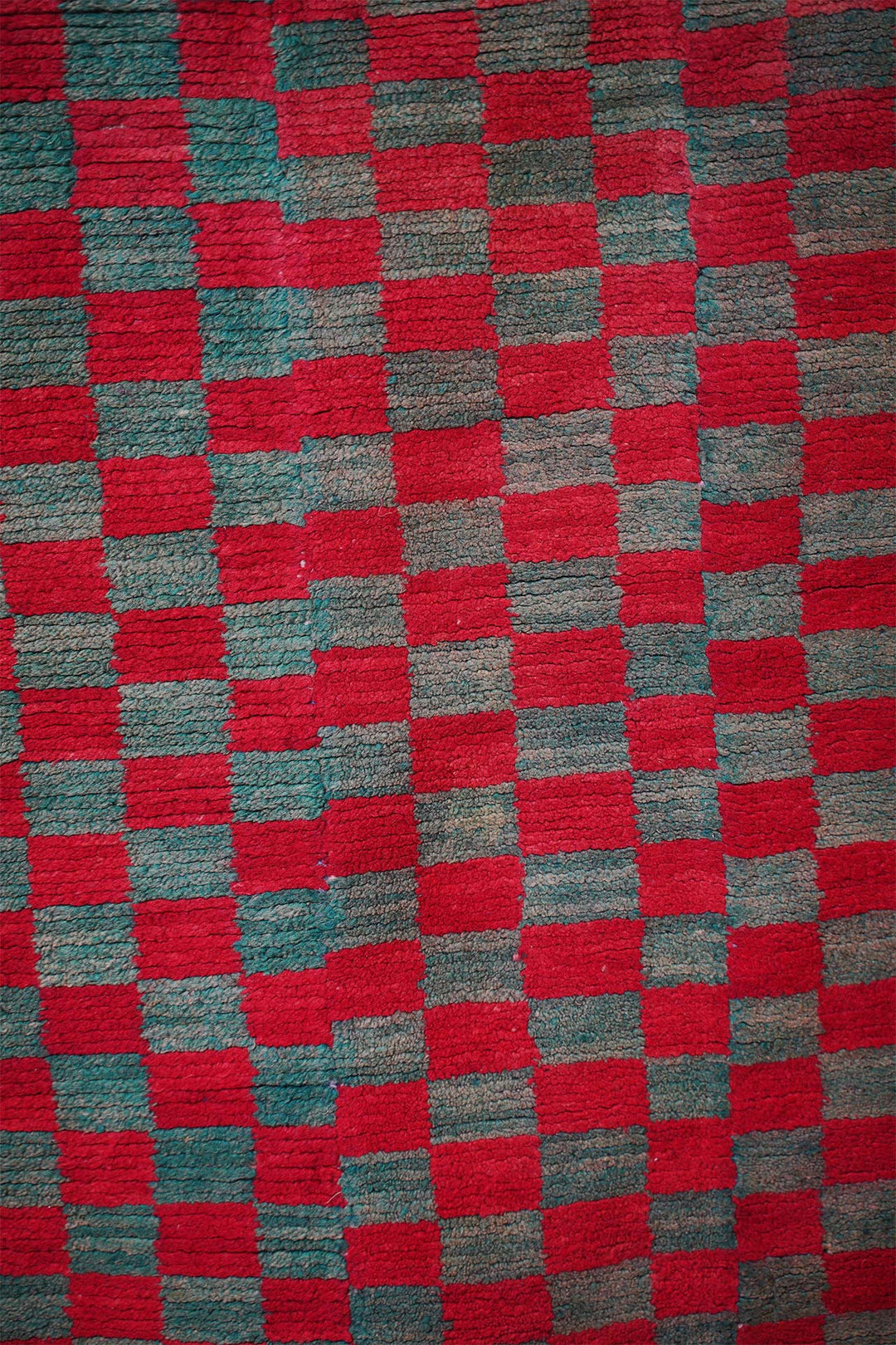 Hand-Knotted Tibetan Khaden Rug | Tsutruk Red Green Check | Detail View