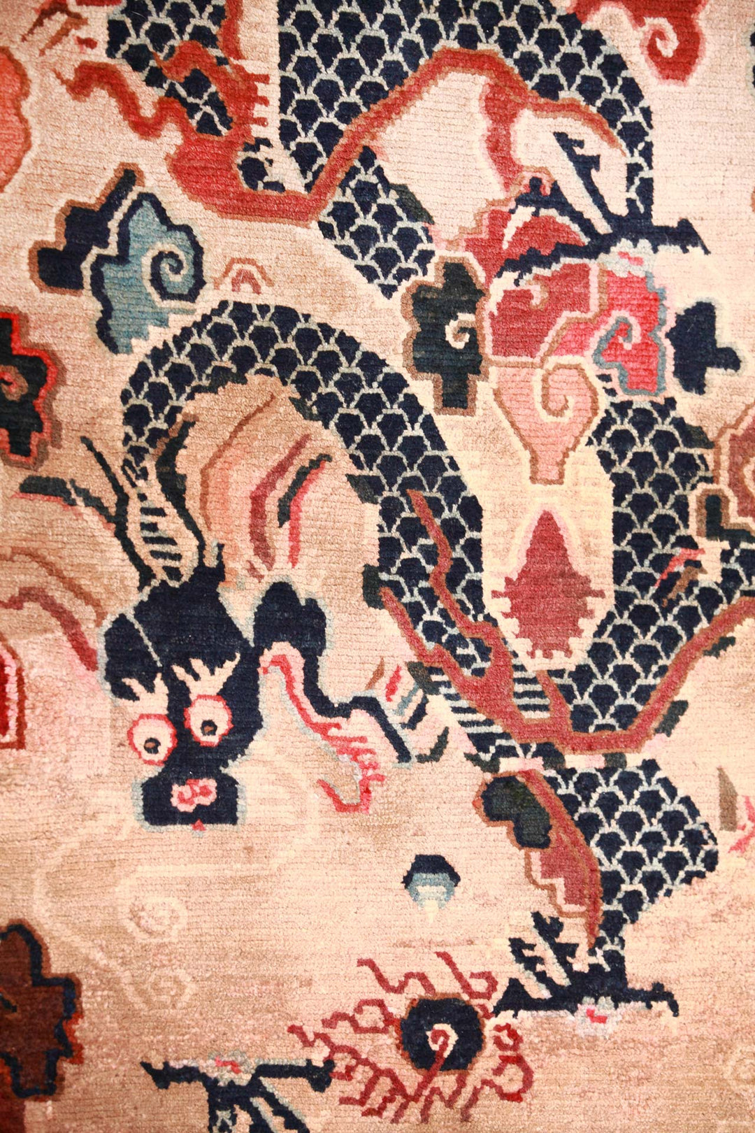 Hand-Knotted Tibetan Khaden Rug | Twin Dragon Cloud Field | Detail View